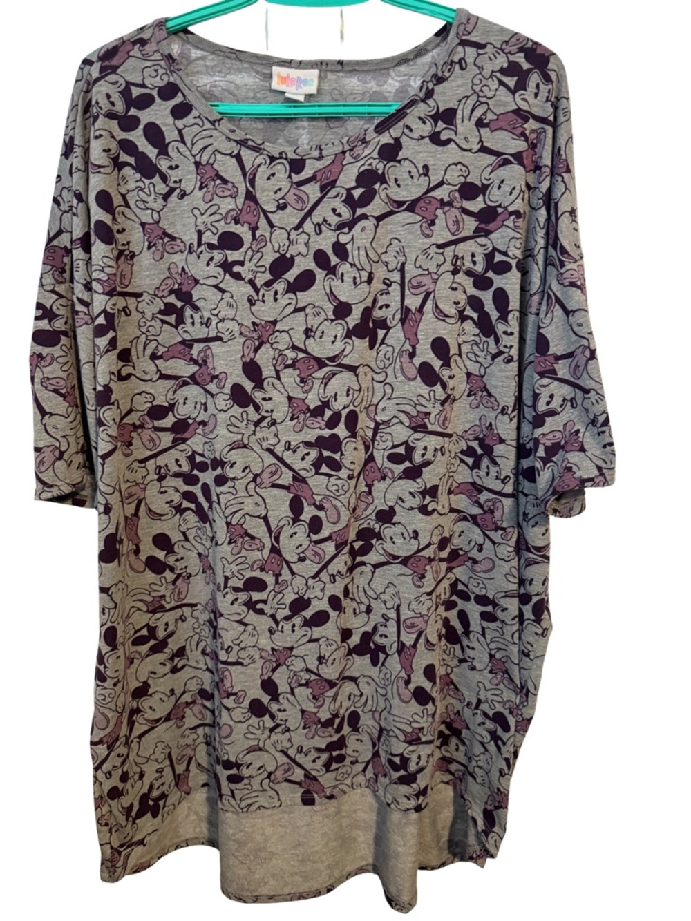 LuLaRoe Gray and Purple Mickey Print Short Sleeve Tee